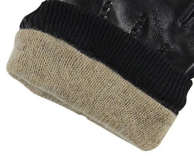 Модные однотонные черные мужские перчатки из овчины с кнопкой на запястье, мужские зимние теплые перчатки из натуральной кожи для вождения, M016WZ