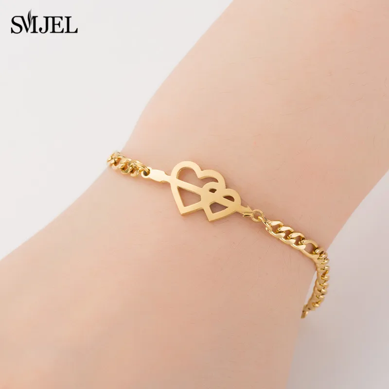 

SMJEL Stainless Steel Love Heart Charm Bracelet for Women Wedding Armband Jewelry Bridal Gifts An Arrow Heart Bangle bransoletka