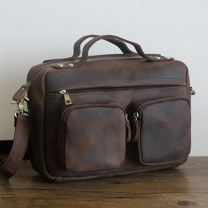 

Crazy Horse Genuine Leather Bag Messenger Bag Man Crossbody Shoulder Bag Tote Briefcases Cow Leather Travel Handbags Brand