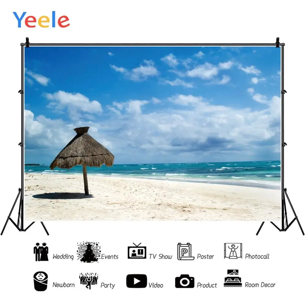 

Yeele Holiday Beach Sun Umbrella Seaside Scenery Sky Barbecue Photographic Backdrops Photography Backgrounds For Photo Studio