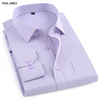 

PAULJONES Brand New Fashion Long Sleeve Mens Pin Checkered Casual Business Shirt High Quality Regular fit Plaid Men Shirts China