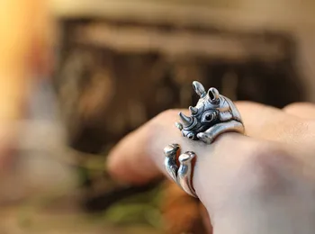 

DAGNGAO Newest Retro Animal Rhino Ring Adjustable Free Size Antique Silver vintage ring for women men
