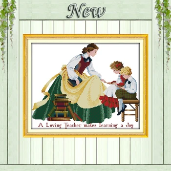 

A loving teacher makes learning a joy,Pattern Printed on canvas DMC 14CT 11CT Baby Cross Stitch Needlework Kits Embroidery Sets