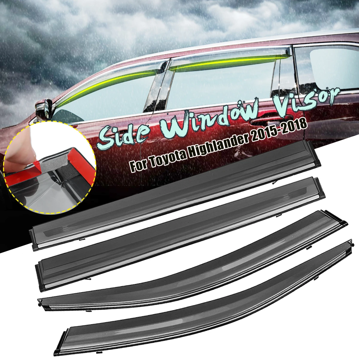 

4pcs Acrylic Side Window Visor Rain Sun Guard Vent Shade For Toyota Highlander 2015 2016 2017 2018