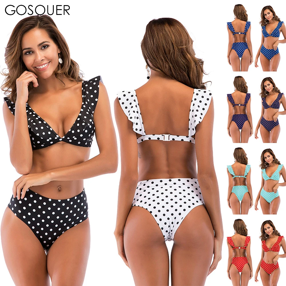 

2019 New Swimsuit Bikini Swimwear Women Ruffle push up Dot Printed Bathing Suit Sikini Sexy Two-piece Women Bikinis Set
