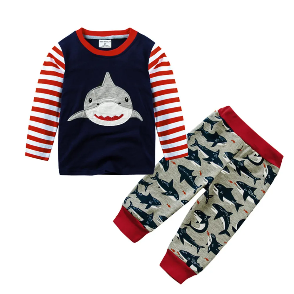 2018 New Arrival Kids Infant Baby Boys Shark Print Cartoon Striped Tops