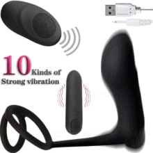 Silicone 10 Modos de Vibração Da Próstata Massageador Ponto G Clitóris Dildo Vibrador Brinquedos Do Sexo Anal para o Homem Retardar A Ejaculação Anéis Cockr