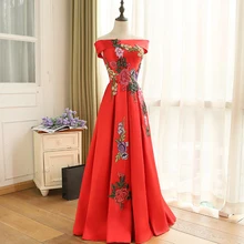 Недорогие элегантные вечерние платья с вышитыми цветами, красные, на шнуровке, Длинные вечерние платья, вечерние платья для выпускного вечера, Robe De Soiree Longue