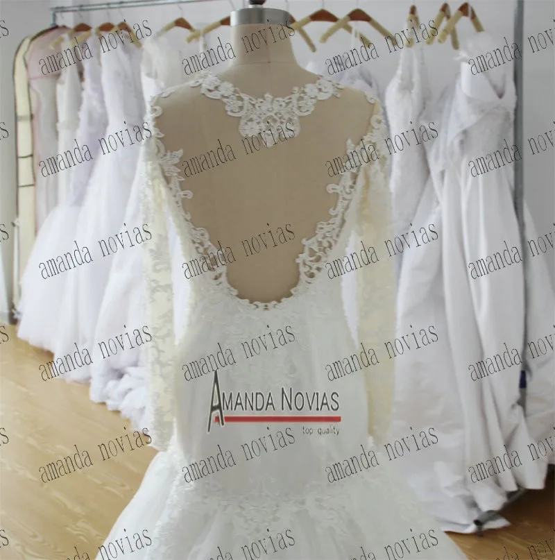 Новый стиль кожи Цвет Кружево аппликации с длинным рукавом Свадебные платья Русалочки