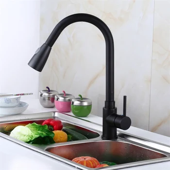 

Kitchen Basin Copper Kitchen Sink Black Single Handle Antique Retro Faucet Pull Hot and Cold Deck Mounted Vessel Sink Faucet