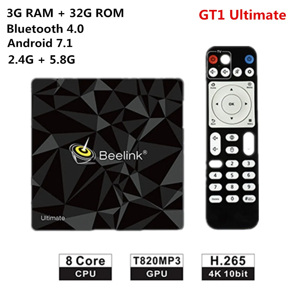 GT1 Ulitmate Beelink GT1 Ultimate TV Box 3G 32G Amlogic S912 Восьмиядерный процессор DDR4 2,4G+ 5,8G двойной WiFi Android 7,1 телеприставка медиаплеер - Цвет: GT1 Ulitmate