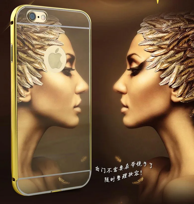 Для iPhone 6 6s 4,7 чехол металлический бампер чехлы золотое покрытие алюминия рамка+ Зеркало акриловая задняя крышка Черный для iPhone6 iPhone 6s