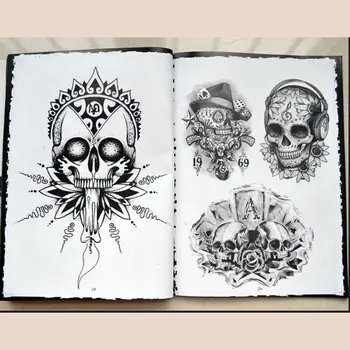 

Hot Sale 76 Pages A4 Sketch Selected Skull Tattoo Books Design Flash Book Tattoo Art Supplies