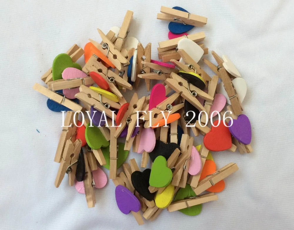 

Free Shipping 50pcs/lot 35mm length Peach Heart Love Wooden Bag Clips
