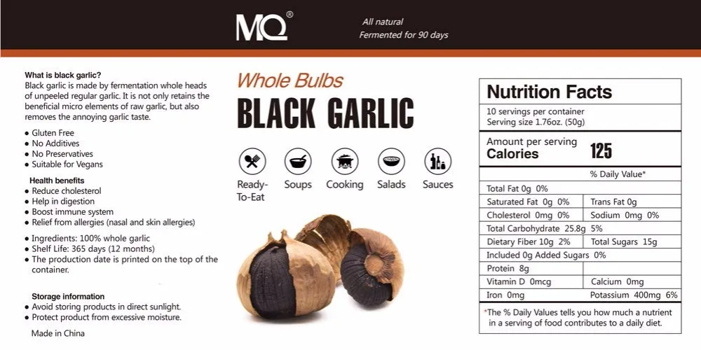 500g Organic Black Garlic Aged for Full 90 Days Whole Fermented black