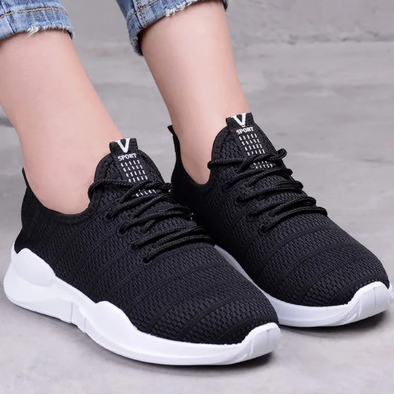 

Light air mesh sneakers woman summer breathable shoes solid white and black sneakers women sports shoes basket femme
