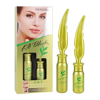 

YANQINA makeup set 4D fiber mascara + eye pen feather shape waterproof long lasting Thick curling black mascara YAN013