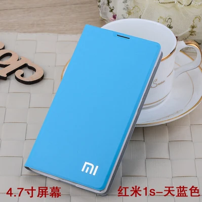 7 цветов известный бренд Флип кожаный чехол для Xiaomi Redmi 1 1S роскошный мобильный мешочки для телефона держатель карты Стенд - Цвет: Небесно-голубой