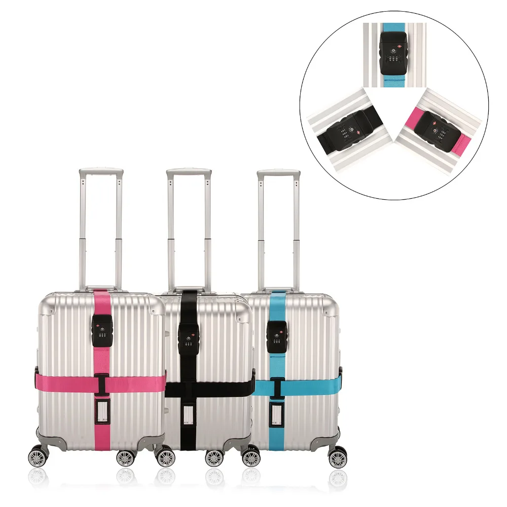 Travel Luggage Strap TSA Lock / Combination Lock Strong Nylon Adjustable Cross Belt For Trolley Suitcase Safe Packing Belt 