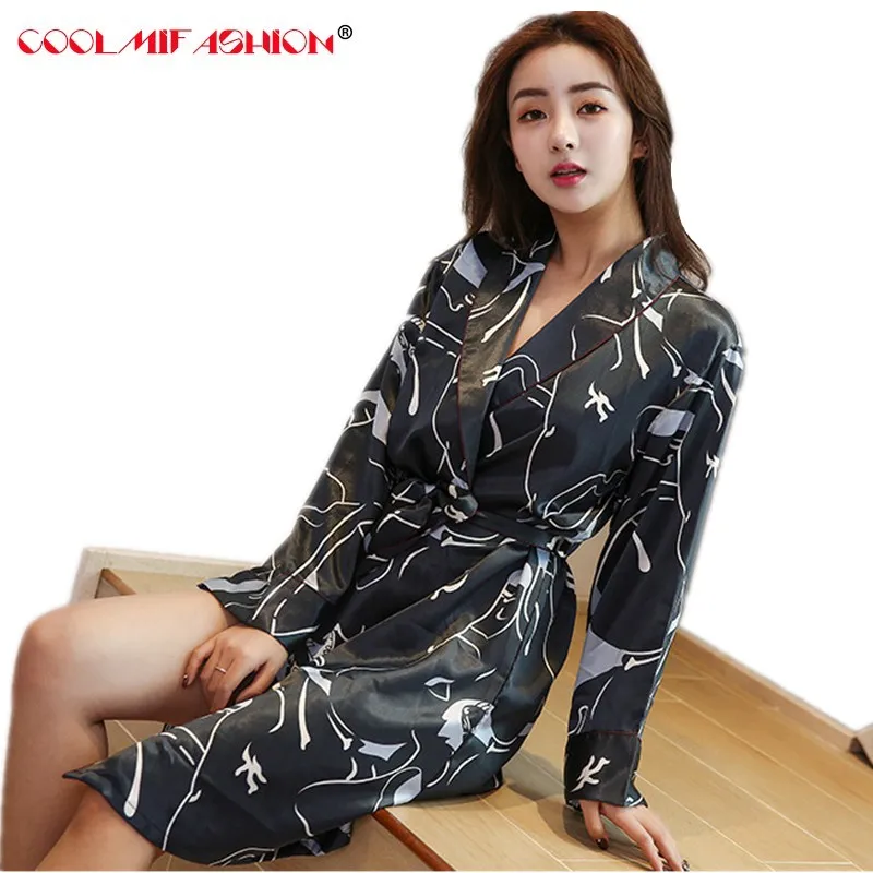 Women Silk Satin Night Robe Printing Spring Kimono vintage Fashion Sexy Bathrobe Peignoir Femme Dressing Gown | Женская одежда