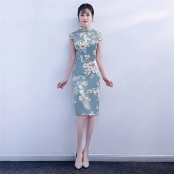 

Shanghai Story 2019 Chinese Cheongsam Dress Short Sleeve Floral Qipao Vintage Chinese Oriental Dress for Woman