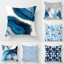 Nuevo cojín con diseño impreso abstracto azul creativo cubre 45x45cm hogar/Oficina sofá cintura almohada cubre funda de almohada de lino de poliéster