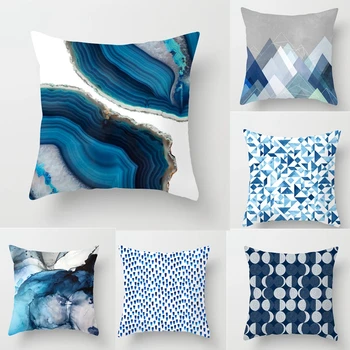 

New Creative Blue Abstract Design Printed Cushion Covers 45x45cm Home/Office Sofa Waist Pillow Covers Polyester Linen Pillowcase