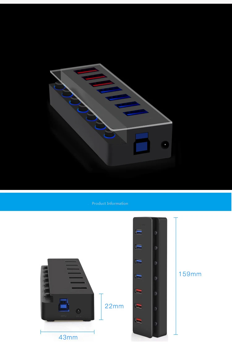 7 Порты USB 3,0 концентратор USB зарядные устройства с функцией умной зарядки Порты высокое Скорость Разветвитель USB 5V 5A Мощность адаптер для ноутбука Macbook Pro