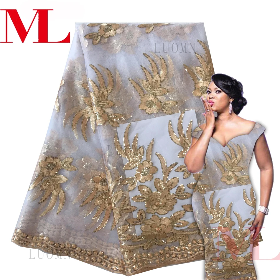 

ML 5Yards 2018 Latest Sequins French Nigerian Laces Fabrics High Quality Tulle African Laces Fabric Wedding French Tulle Lace