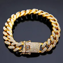 Хип-хоп браслет мужской толстый медный материал Стразы 20 см золото серебро кубинская гусеничная цепь подчеркивает персонализированные ювелирные изделия
