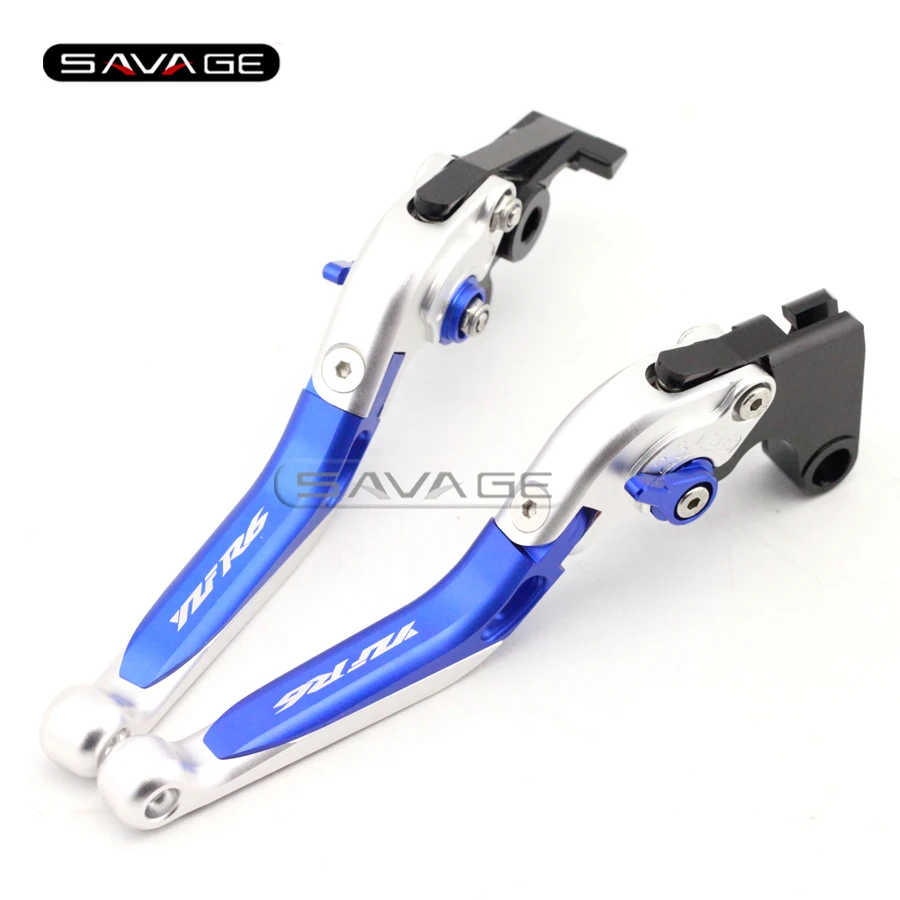 

For YAMAHA YZF R6 YZF-R6 1999-2004 Blue+Silver Motorcycle Adjustable Folding Extendable Brake Clutch Lever logo YZFR6