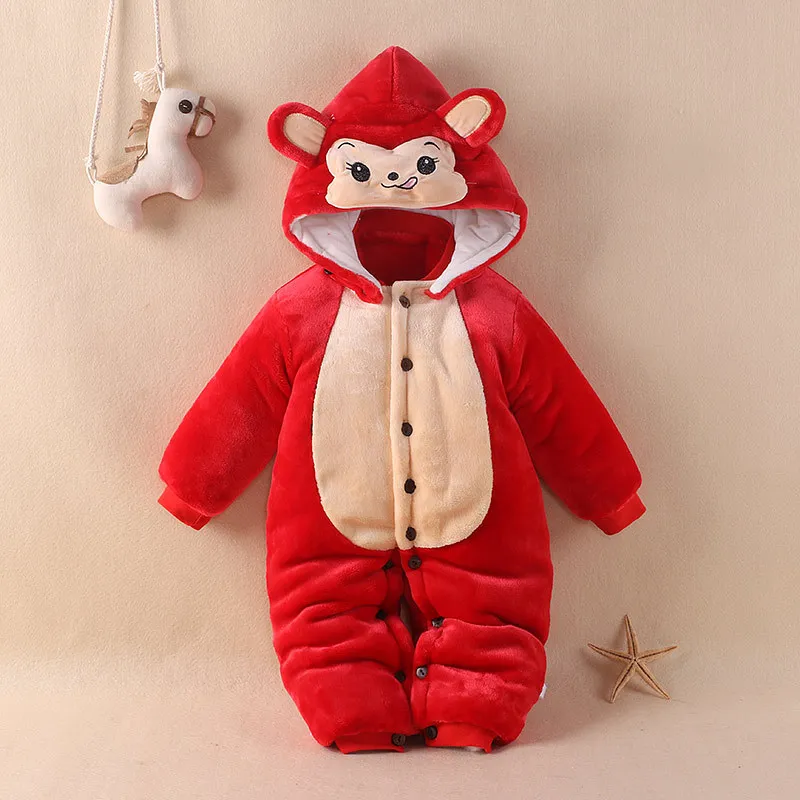 New Infant Winter Rompers Newborn Boys Girls Jumpsuit Kids Down Cotton Overalls Snowsuit Hoodies warm Clothing - Цвет: red