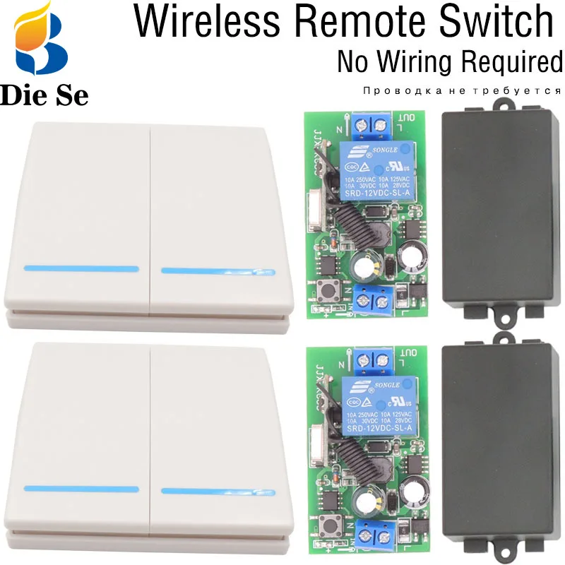 

Wireless Remote Switch Bulb controller AC 85V~250V 2200W 2CH for Light/ LED/ Lamp/ Bulb/Door 433Mhz Switch No wiring required