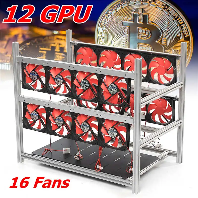 

12GPU Aluminum Stackable Box Mining Platform with 16 LED Fan Outdoor Frame ETH / ZEC / Bitcoin
