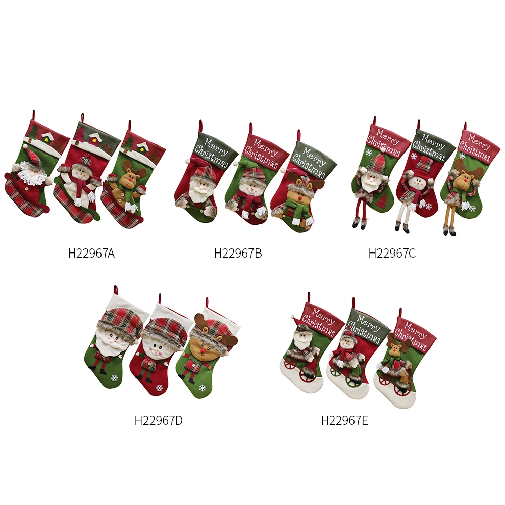 3 шт./компл. рождественские украшения, Декор для дома-тканые рождественские чулки с Санта Клаусом и снеговиком носки с рисунками оленей вешалка конфеты сумки