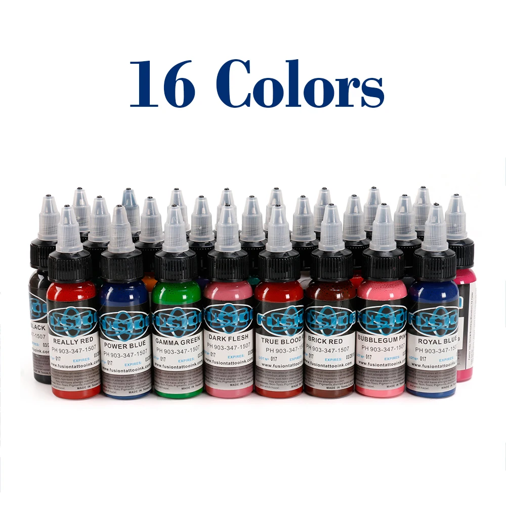 

16Pcs Tattoo Ink Pigment Set Kits Body Painting 1oz Professional Beauty Permanent Makeup Paints Beauty Tool