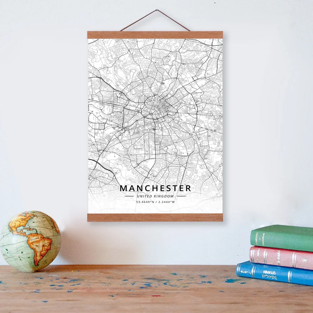 

Manchester, United Kingdom City Map Wooden Framed Canvas Painting Home Decor Wall Art Print Pictures Poster Hanger