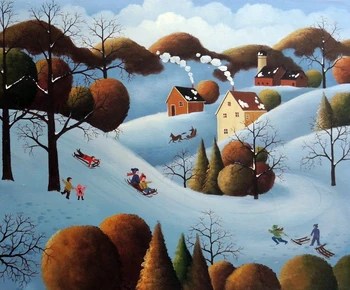 

Old artist painted well on the canvas : Winter Snowplow Dutch Folk Art Style Housing Extension Art