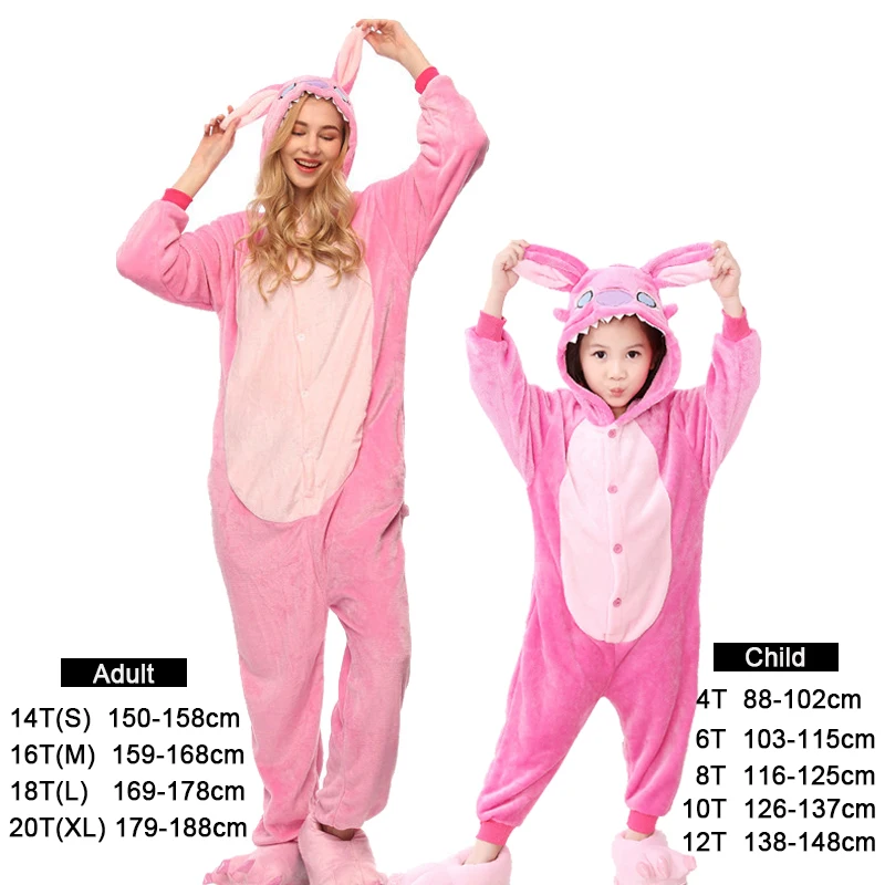 Зимние Детские пижамы, набор кигуруми, единорог, животные, комбинезоны, взрослые фланелевые пижамы, женская одежда для сна для мальчиков и девочек, костюм на Хэллоуин - Цвет: Pink stitch