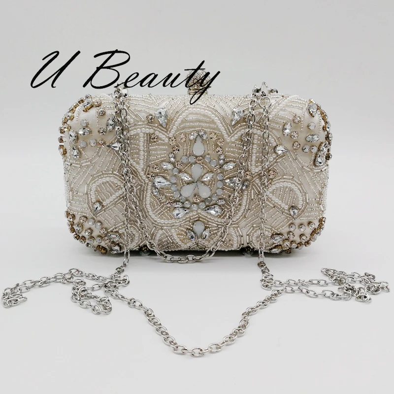 

U Beauty new ladies Satin handmade beads clutch purse fashion wedding beads evening bags for women ubec0006-cl