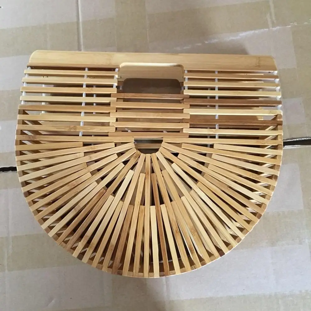 

Bamboo Bags for Women 2019 Beach Handbags Semicircle Moon For Kids And Ladies Totes Summer Woman's Bag