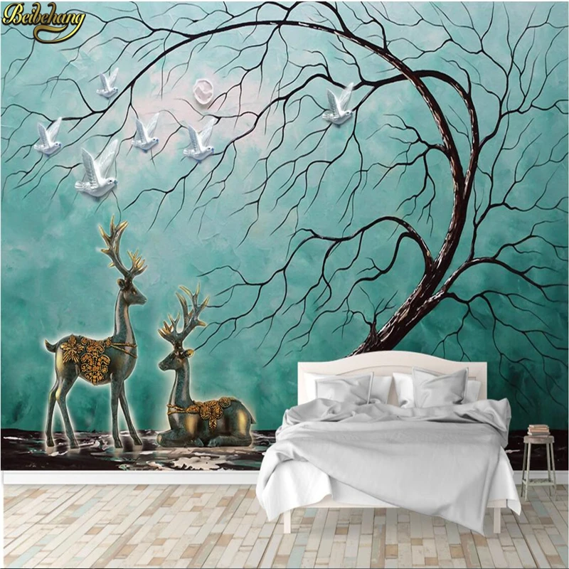 

beibehang Custom Photo Wallpaper Large Mural Wall Sticker 3D 3D Hand painted Tree Elk TV Wall Background Wall