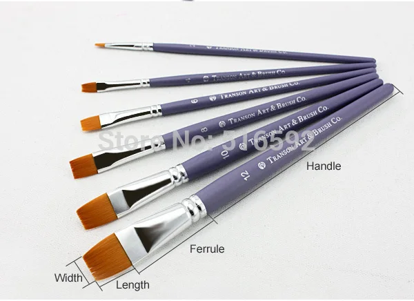 Transon 810 fine nylon hair flat head artist painting brush set, wooden handle brushes for art 