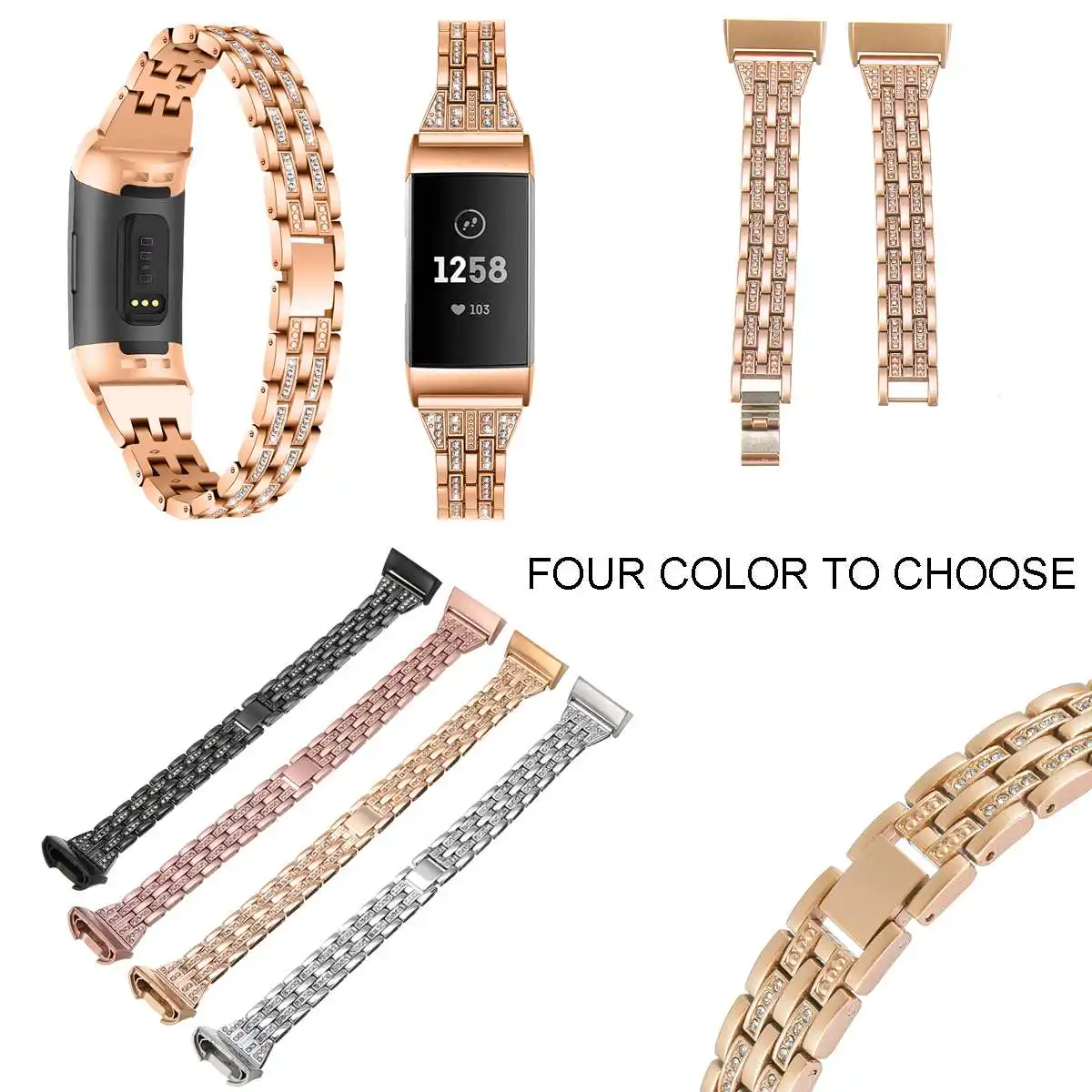 

4 Colors Crystal Stainless Steel Watch Band For Fitbit Charge 3 Wristbands Replacement Bracelet Watch Strap Smart Accessories