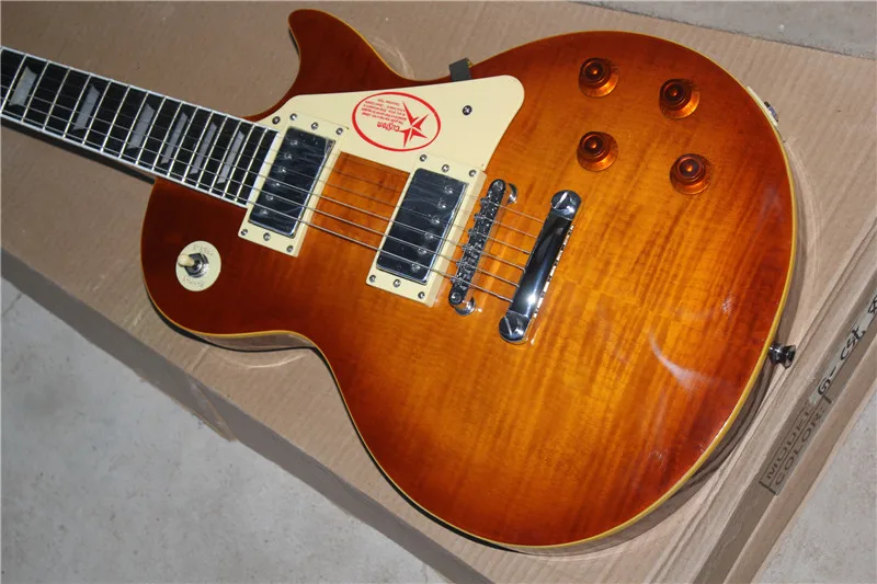 

Free shipping Factory Custom New R9 Tiger Flame Electric Guitar Ebony fingerboard Frets Binding 11YUE 1959