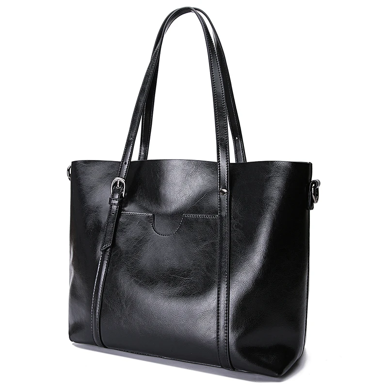 

2018 New Fashion Bag Shopping Leather Handbag Cow Leather Casual Tote Bag Oil Wax Cowhide Women Bag