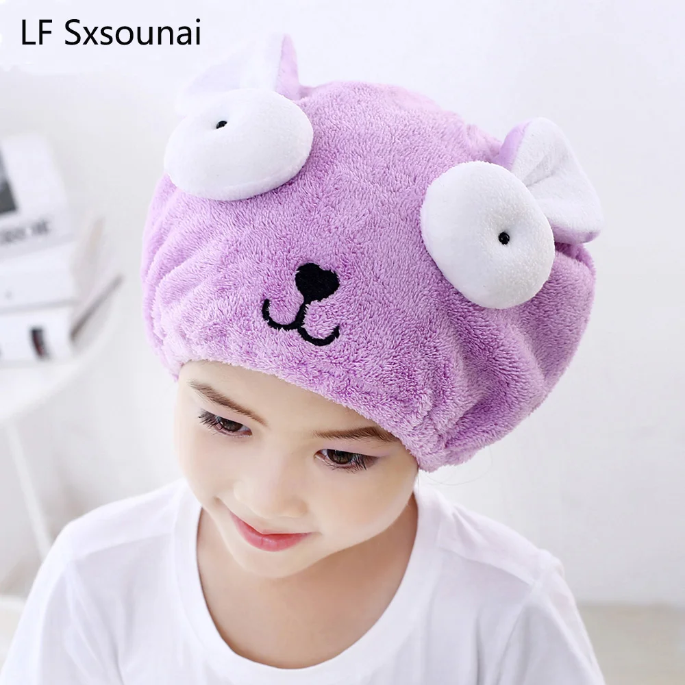 

LF Sxsounai Cute Bath Towel Hair Dry Hat Shower Cap Strong Absorbing Drying Long - Velvet Ultra -Soft Children 's Dry Hair Cap