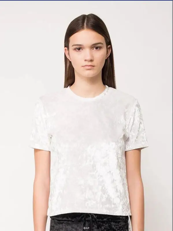 Модная брендовая велюровая рубашка с коротким рукавом, Новая женская однотонная бархатная блузка с круглым вырезом, топы, женская одежда размера плюс, M-6XL, 7XL