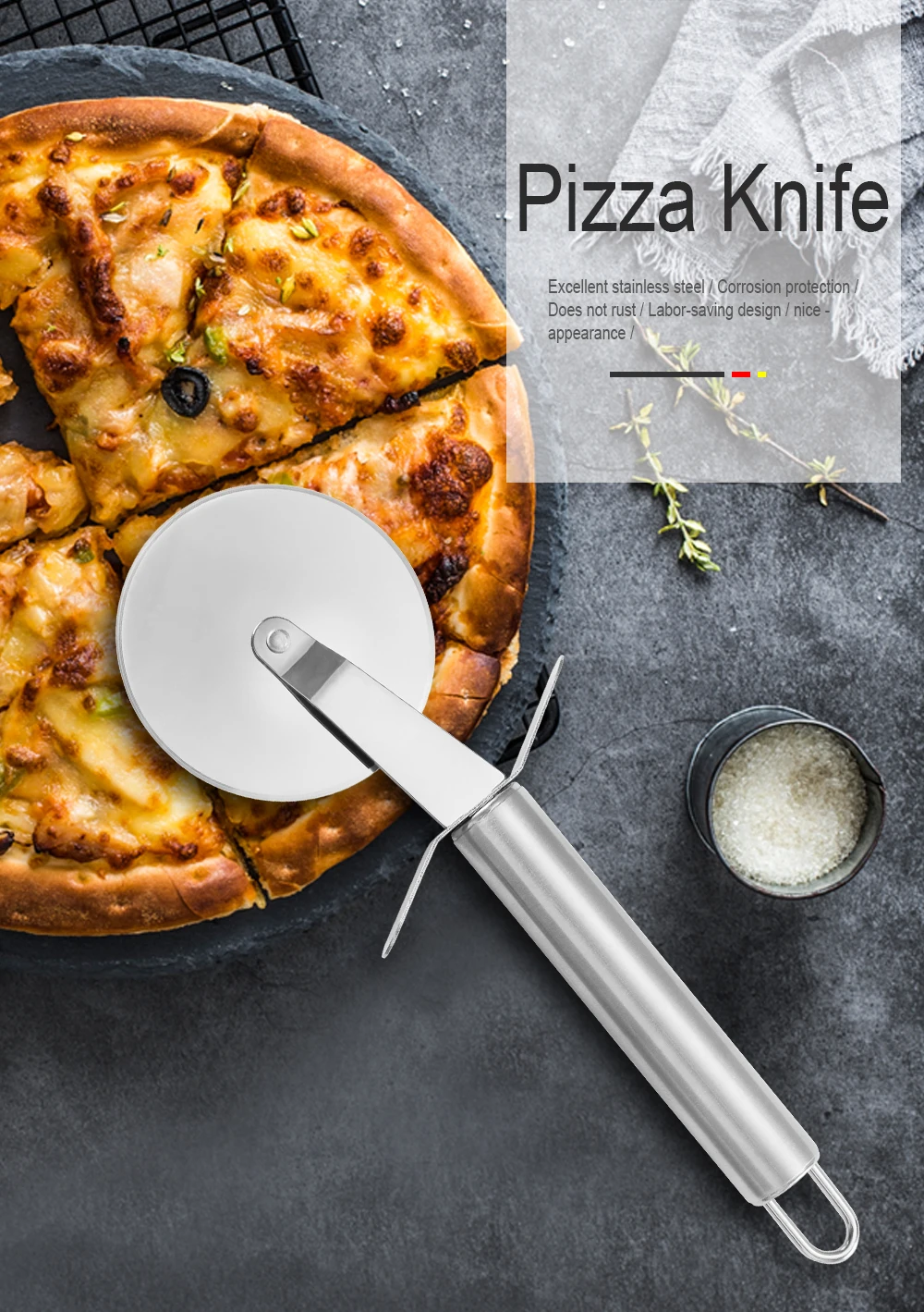 AINZUO Rolled Pizza Knife Stainless Steel Pizza Cutter For Home Family Pizza Tools Easy Use Pizza Wheels Kitchen Accessories