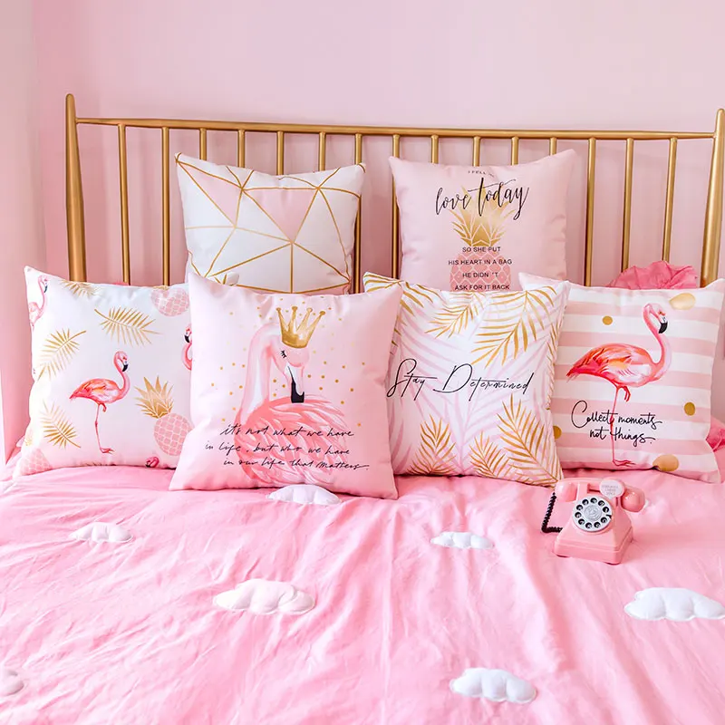

Nordic pink Flamingo pillow Case Car sofa cushion Cover decorative pillowcase Kids Room Cushion Covers